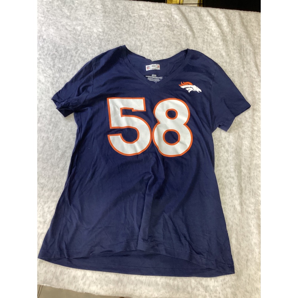 NFL Team Apparel Denver Broncos Von Miller 58 Womens V-Neck T-Shirt Navy Blue M